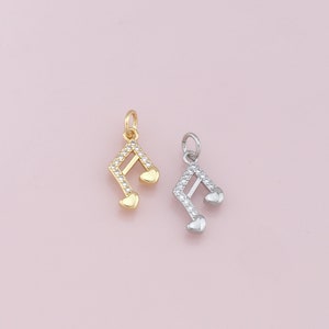18K Gold Filled Note Pendant,CZ Micro Pave Music Charm Bracelet Necklace for DIY Jewelry Making Supply