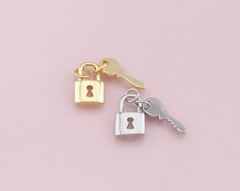 Colgante de cerradura de llave chapado en oro de 18 quilates, collar con dije de cerradura de llave para la fabricación de joyas DIY