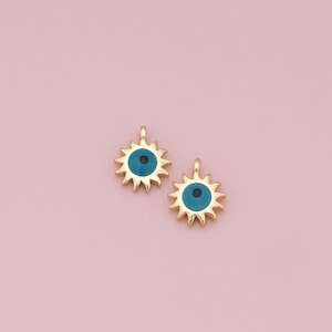 Gold Sun Charms,18K Gold Filled Tiny Sun Evil Eye Pendant,Evil Eye Charms Bracelet Necklace for DIY Jewelry Making Supply