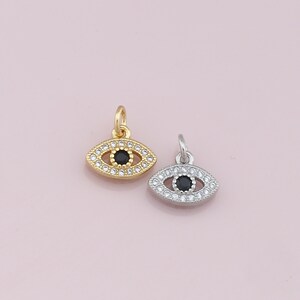 18K Gold Filled Evil Eye Pendant,CZ Micro Pave Evil Eye Charm Bracelet Necklace for DIY Jewelry Making Supply