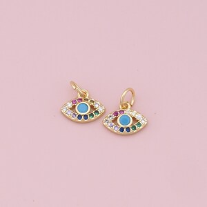 Gold Evil Eye Charms,18K Gold Filled Evil Eye Pendant,CZ micro Pave Evil Eye Charm Bracelet Necklace for DIY Jewelry Making Supply