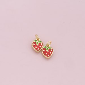 18K Gold Filled Strawberry Pendant,Fruit Charm Bracelet Necklace for DIY Jewelry Making Supply