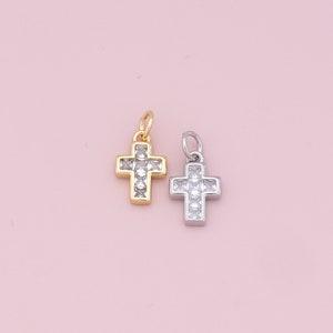 Gold Cross Charms,18K Gold Filled Cross Pendant,CZ Micro Pave Protect Religious Charm Bracelet Necklace for DIY Jewelry Making Supply 8x12mm