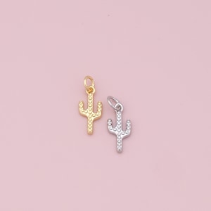 Ciondoli a forma di cactus in oro, ciondolo a forma di cactus riempito in oro 18 carati, collana con bracciale con ciondoli del deserto in argento per fornitura di gioielli fai-da-te