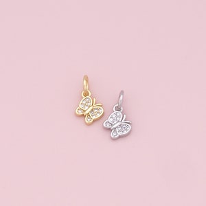 Encantos de mariposa de oro, colgante de mariposa relleno de oro de 18 quilates, collar de pulsera con dije de mariposa con micro pavé CZ para suministro de fabricación de joyas DIY