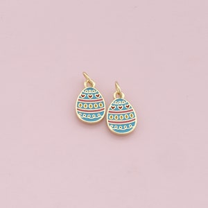 18K Gold Filled Easter Egg Pendant,Enamle Easter Egg Charm Bracelet Necklace for DIY Jewelry Making Supply