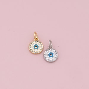 Gold Evil Eye Charms,18K Gold Filled Evil Eye Pendant,CZ Micro Pave Silver Evil Eye Charm Bracelet Necklace for DIY Jewelry Making Supply