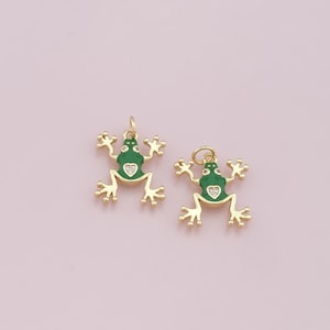18K Gold Filled Frog Pendant,Green Frog Charm Bracelet Necklace for DIY Jewelry Making Supply