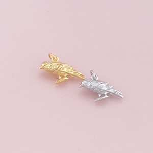 18K Gold Crow Pendant,Bird Charm Bracelet Necklace for DIY Jewelry Making Supply