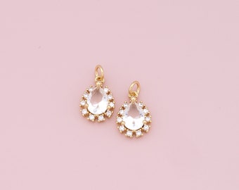 Gold Teardrop Crystal Charms,18K Gold Filled Crystal Pendant,CZ Crystal Charm Bracelet Necklace for DIY Jewelry Making Supply