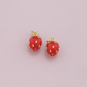 18K Gold Filled Strawberry Pendant,Fruit Charm Bracelet Necklace for DIY Jewelry Making Supply