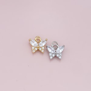 18K Gold Filled Butterfly Pendant,CZ Micro Pave Butterfly Charm Bracelet Necklace for DIY Jewelry Making Supply