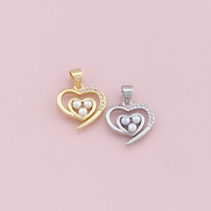 18K Gold Filled Heart Pearl Pendant,CZ Micro Pave Heart Charm Bracelet Necklace for DIY Jewelry Making Supply