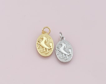 18K Gold Filled Horse Pendant,Oval Horse Charm Bracelet Necklace for DIY Jewelry Making Supply