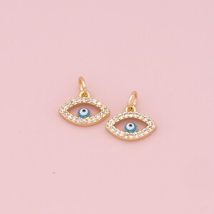 Gold Evil Eye Charms,18K Gold Filled Evil Eye Pendant,CZ Micro Pave Evil Eye Charm Bracelet Necklace for DIY Jewelry Making Supply