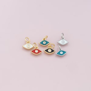 18K Gold Filled Tiny Evil Eye Pendant,CZ Micro Pave Evil Eye Charm Bracelet Necklace for DIY Jewelry Making Supply