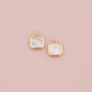 18K Gold Filled Shell Rectangle Pendant,Daitny Rectangle Charm Bracelet Necklace for DIY Jewelry Making Supply