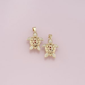 18K Gold Filled Turtle Pendant,CZ Micro Pave Turtle Charm Bracelet Necklace for DIY Jewelry Making Supply