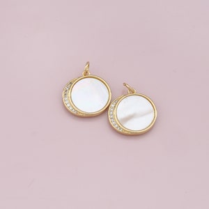 18K Gold Filled Round Pendant,CZ Micro Pave Round Charm Bracelet Necklace for DIY Jewelry Making Supply