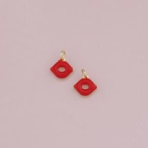18K Gold Filled Lips Pendant,Enamel Lips Charm Bracelet Necklace for DIY Jewelry Making Supply