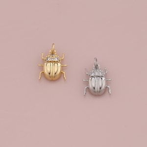 18K Gold Filled CZ Beetle Pendant,Insect Charm Bracelet Necklace for DIY Jewelry Making Supply