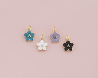 18K Gold Filled Flower Pendant,Enamel Flower Charm Bracelet Necklace for DIY Jewelry Making Supply