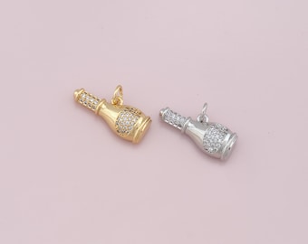 18K Gold Filled Wine Bottle Pendant,CZ Micro Pave Bottle Charm Bracelet Necklace for DIY Jewelry Making Supply