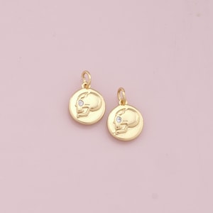 18K Gold Filled Skull Pendant,Dainty Halloween Charm Bracelet Necklace for DIY Jewelry Making Supply