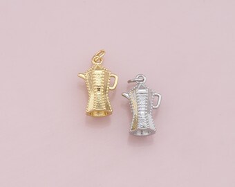 18K Gold Filled Teapot Pendant,Dainty Pot Charm Bracelet Necklace for DIY Jewelry Making Supply