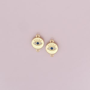 Evil Eye Connector Charms,18K Gold Filled Evil Eye Pendant,CZ Evil Eye Charm Bracelet Necklace for DIY Jewelry Making Supply