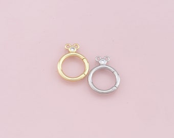 Fecho mosquetão redondo preenchido com ouro 18k, conector de bloqueio de mosquetão, porta de pressão de mola para fecho de joias diy, pulseira de colar