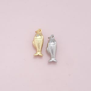 18K Gold Filled Fish Pendant,Dainty Fish Charm Bracelet Necklace for DIY Jewelry Making Supply