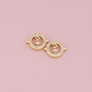 18K Gold Filled Boy Girl Pendant,CZ Micro Pave Boy Girl Charm Bracelet Necklace for DIY Jewelry Making Supply