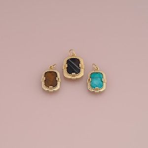 Colgante rectangular chapado en oro de 18 quilates, pulsera con dije de piedra natural para la elaboración de joyas DIY.
