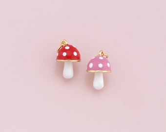 Gold Mushroom Charms,18K Gold Filled Enamel Mushroom Pendant,Kawaii Charm Bracelet Necklace for DIY Jewelry Making Supply