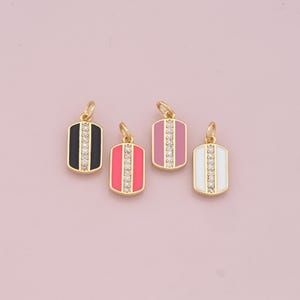 18K Gold Filled CZ Rectangle Pendant,Enamel Rectangle Charm Bracelet Necklace for DIY Jewelry Making Supply