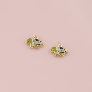 18K Gold Filled Enamel Turtle Pendant,Dainty Turtle Charm Bracelet Necklace for DIY Jewelry Making Supply