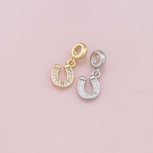18K Gold Filled CZ Micro Pave Horseshoe Pendant,Dainty Horseshoe Charms Bracelet Necklace for DIY Jewelry Making Supply