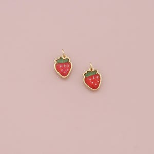 18K Gold Filled Tiny Strawberry Pendant,Fruit Charm Bracelet Necklace for DIY Jewelry Making Supply