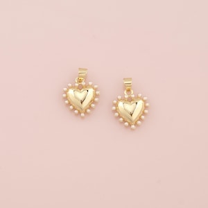 18K Gold Filled Pearl Heart Pendant,Dainty Heart Charm Bracelet Necklace for DIY Jewelry Making Supply