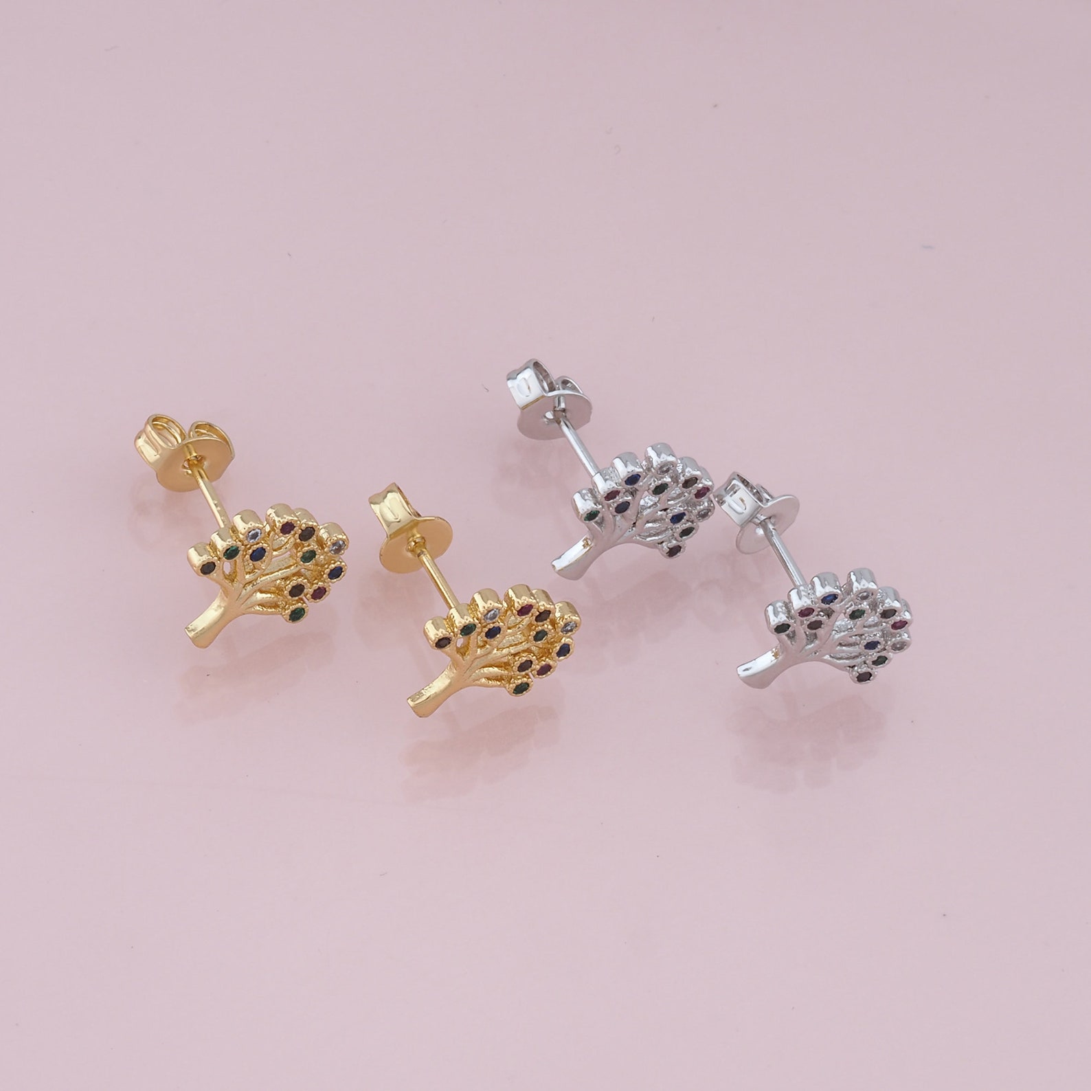 1pair 18K Gold Filled Life Treer Stud Earrings,gold Earrings,dainty ...