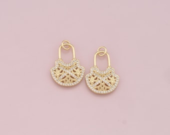 Colgante con candado con relleno de oro de 18 quilates, pulsera con dije de candado de circonita cúbica para fabricación de joyas DIY