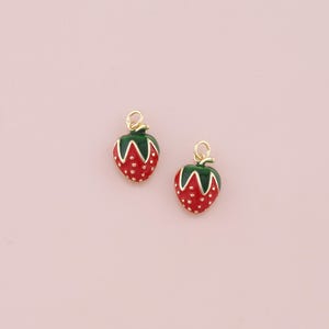 18K Gold Filled Strawberry Pendant,Enamel Fruit Charm Bracelet Necklace for DIY Jewelry Making Supply