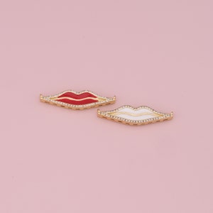 18K Gold Filled Lips Pendant,Enamel Lips Charm Bracelet Necklace for DIY Jewelry Making Supply