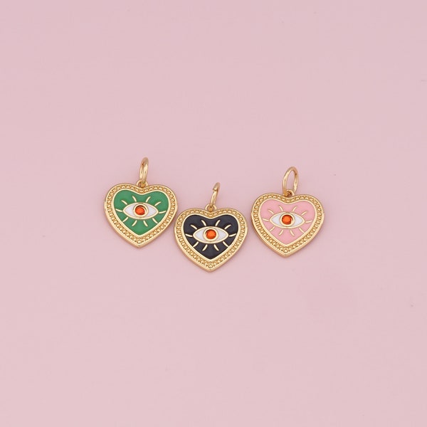 Colgante redondo de ojo malvado relleno de oro de 18 quilates, pulsera con dije de ojo malvado esmaltado, collar para hacer joyas DIY.