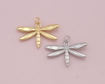 18K Gold Filled Dragonfly Pendant,Dainty Dragonfly Charm Bracelet Necklace for DIY Jewelry Making Supply