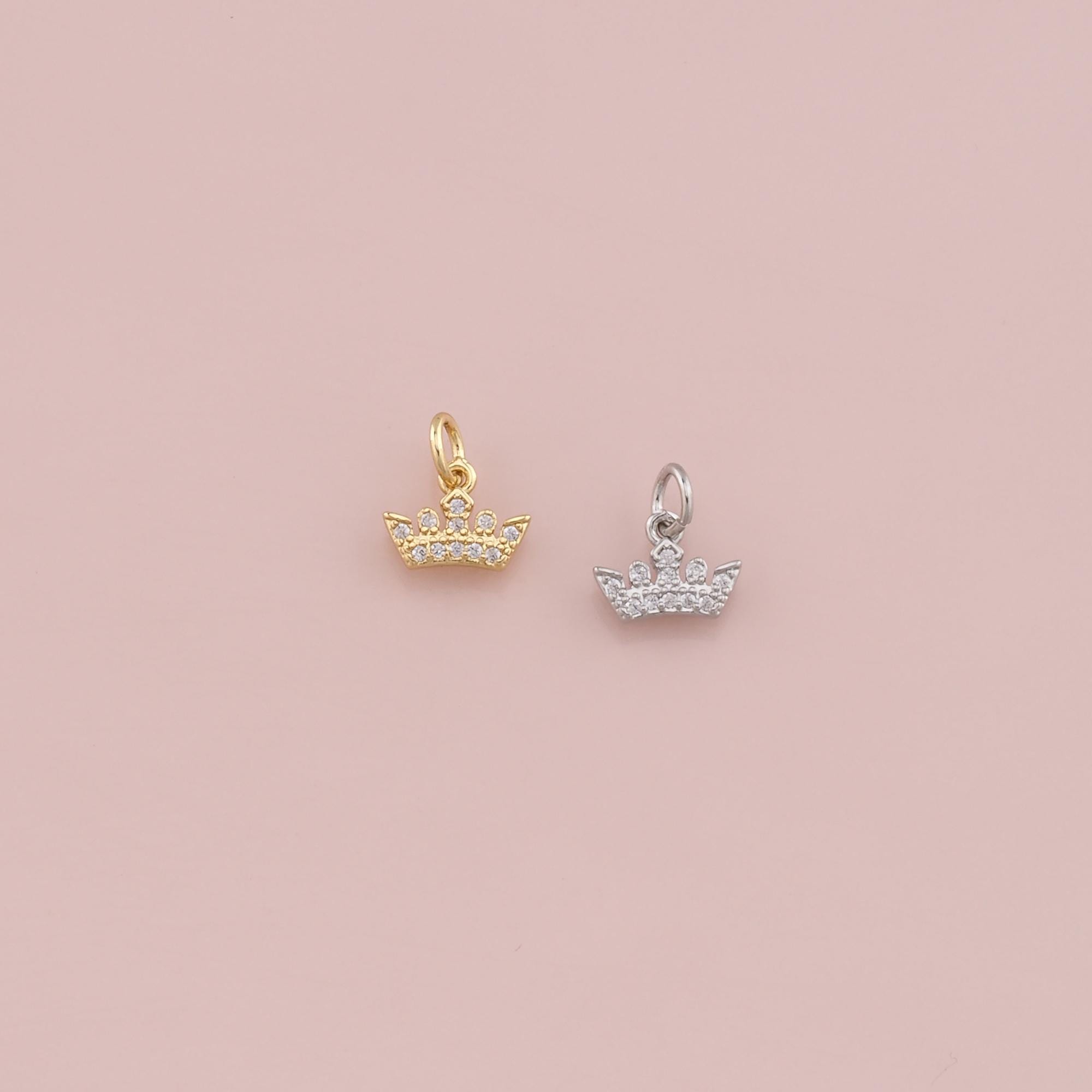 Pendentif Couronne Or Jaune 14k Avec Zircone Cubique - Bijou Fin Et Cadeau élégant (1,7g)