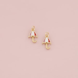 18K Gold Filled Umbrella Pendant,Enamel Umbrella Charm Bracelet Necklace for DIY Jewelry Making Supply