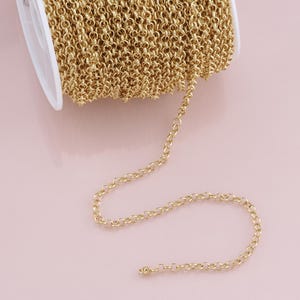 Gold Round Chain,18K Gold Filled Round paper clip Chain for Necklace Bracelet DIY Jewelry Making Supply 4x4mm