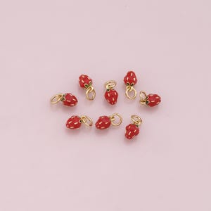 18K Gold Filled Tiny Strawberry Pendant,Fruit Charm Bracelet Necklace for DIY Jewelry Making Supply